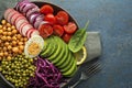 Salad bowl with cooked vegetables, avocado and egg Royalty Free Stock Photo