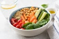 Salad bowl with quinoa, chickpeas, cucumber, baby carrots, spinach and tomatoes Royalty Free Stock Photo