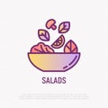 Salad in bowl thin line icon. Healthy food. Modern vector illustration for salad bar