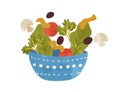 Salad bowl with vegetables and greens isolated on white background. Flat vector cartoon illustration of fresh and Royalty Free Stock Photo