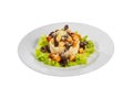 Salad with with bread crumbs and prunes white isolated