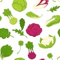 Salad cabbages vector seamless pattern background