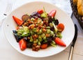 Salad with candied beans, marinated bacon