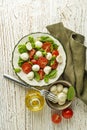 Salad caprese with mozzarella, tomato and basil leaves Royalty Free Stock Photo