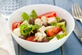 Salad cheese with vegetables in white bowl Royalty Free Stock Photo