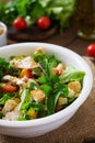 Salad with chicken breast, arugula, lettuce and tomato. Royalty Free Stock Photo