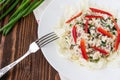 Salad with chicken, chinese cabbage, parsley, onion, walnuts Royalty Free Stock Photo