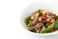 Salad with chicken liver and spinach in the white plate Royalty Free Stock Photo