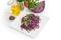 Salad of chopped red cabbage against of some ingredients Royalty Free Stock Photo