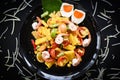 Salad corn spicy with shrimp seafood salted egg fresh vegetables herbs and spices ingredients with chilli tomato peanut garlic Royalty Free Stock Photo