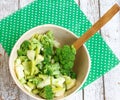 Salad in a deep bowl, broccoli, pepper and apple Royalty Free Stock Photo