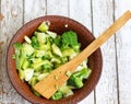 Salad in a deep bowl, broccoli, pepper and apple Royalty Free Stock Photo