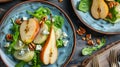 salad with dorblu cheese and pear. Selective focus.