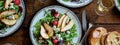 salad with dorblu cheese and pear. Selective focus.