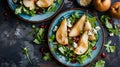 salad with dorblu cheese and pear. Selective focus.