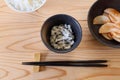 Salad dressed with tofu sesame and Hijiki seaweed in the bowl