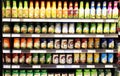 Salad dressings on shelves Royalty Free Stock Photo