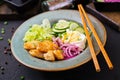 Salad from eggs, fried fish and fresh vegetables Royalty Free Stock Photo