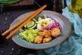 Salad from eggs, fried fish and fresh vegetables Royalty Free Stock Photo