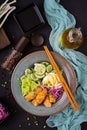 Salad from eggs, fried fish and fresh vegetables. Royalty Free Stock Photo