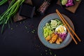 Salad from eggs, fried fish and fresh vegetables. Royalty Free Stock Photo