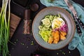 Salad from eggs, fried fish and fresh vegetables Royalty Free Stock Photo