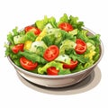 Detailed Vector Print Of Salad On White Background