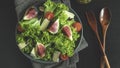 Salad with figs cheese and tomatoes, vegetable dish