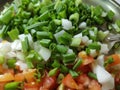 Salad food image. Fresh vegetables chopped. Photo of onion chopped tomatoes chopped. Close up of salad for pavbhaji.