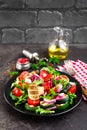 Salad with fresh and grilled vegetables and mushrooms. Vegetable salad with grilled champignons. Vegetable salad on plate Royalty Free Stock Photo