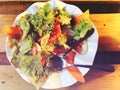 Salad. Fresh summer lettuce salad.Healthy mediterranean salad on wooden table. Vegetarian food. Royalty Free Stock Photo