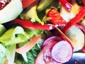 Salad. Fresh summer lettuce salad.Healthy mediterranean salad on wooden table. Vegetarian food Royalty Free Stock Photo