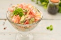 Salad of fresh tomatoes with mayonnaise. White background