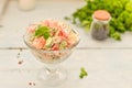 Salad of fresh tomatoes with mayonnaise. White background