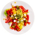 Salad with fresh vegetables, cheese and pesto Royalty Free Stock Photo