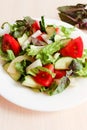 Salad With Fresh Vegetables: cucumbers, tomatoes, salad, pepper and basil. Royalty Free Stock Photo