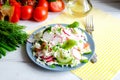 Salad Fresh Vegetables Tomatoes Cucumbers Radishes Onions Herbs Royalty Free Stock Photo