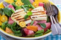 Salad with fresh watermelon and haloumi cheese Royalty Free Stock Photo