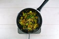 Salad with Fried Tofu, Cooked Broccoli, Peppers, and Sprouts Royalty Free Stock Photo