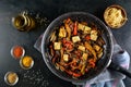 Salad with Fried Tofu, Cooked Broccoli, Peppers, and Sprouts Royalty Free Stock Photo