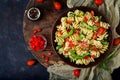 Salad - fusilli pasta with tomatoes, asparagus and sweet pepper Royalty Free Stock Photo