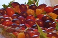 Salad in a glass dish. Rocket salad with grapes