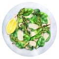Salad grilled asparagus, green vegetables and parmesan