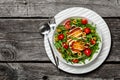 salad with grilled halloumi greek cheese in bowl Royalty Free Stock Photo