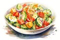 Salad healthy cucumber fresh green meal diet vegetarian food background tomato vegetables Royalty Free Stock Photo