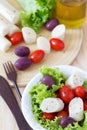 Salad of heart of palm (palmito), cherry tomatos, hydroponic, olives Royalty Free Stock Photo