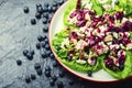 Chicken breast salad, greens, blueberries