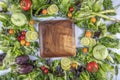 Salad ingredients concept. Ingredients for making salad on a white background. Consumer basket concept. Healthy, clean eating