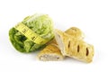Salad Lettace with Sausage Roll and Tape Measure Royalty Free Stock Photo