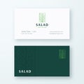 Salad Lettuce In a Frame Abstract Vector Sign or Logo and Business Card Template. Premium Stationary Realistic Mock Up